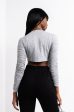 STACK IT UP ROUCHED LONG SLEEVE CROP TOP HEATHER GREY For Sale