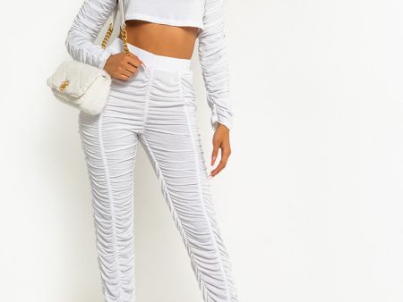 STACK IT UP ROUCHED LONG SLEEVE CROP TOP WHITE Online Sale