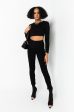 STACK IT UP ROUCHED LONG SLEEVE CROP TOP BLACK Fashion