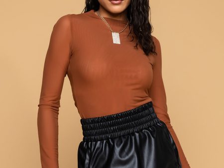 NEW BODY LONG SLEEVE MESH BODYSUIT BROWN Online Hot Sale