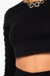 STACK IT UP ROUCHED LONG SLEEVE CROP TOP BLACK Fashion