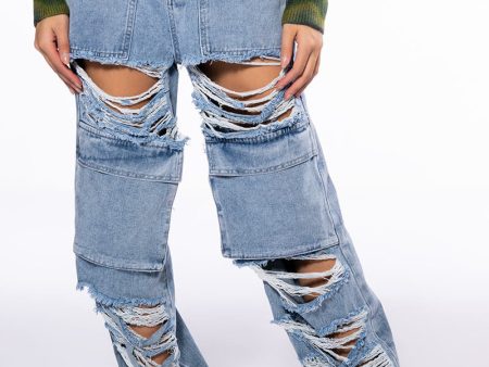 NEVER STRESSED DISTRESSED RELAXED FIT JEANS Online