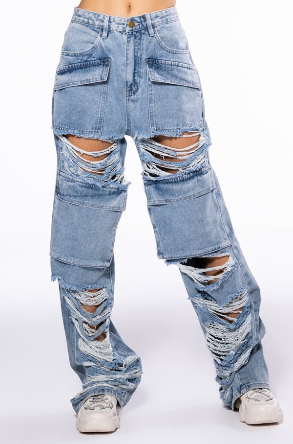 NEVER STRESSED DISTRESSED RELAXED FIT JEANS Online