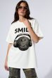 SMILE RHINESTONE DETAIL OVERSIZED TSHIRT IN WHITE Discount